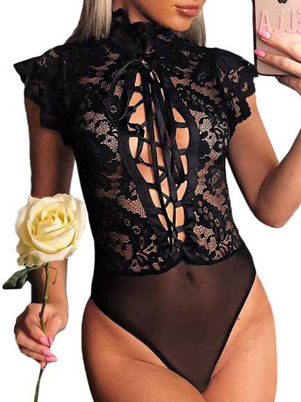 BODYSUIT DE RENDA CRISTLE preto