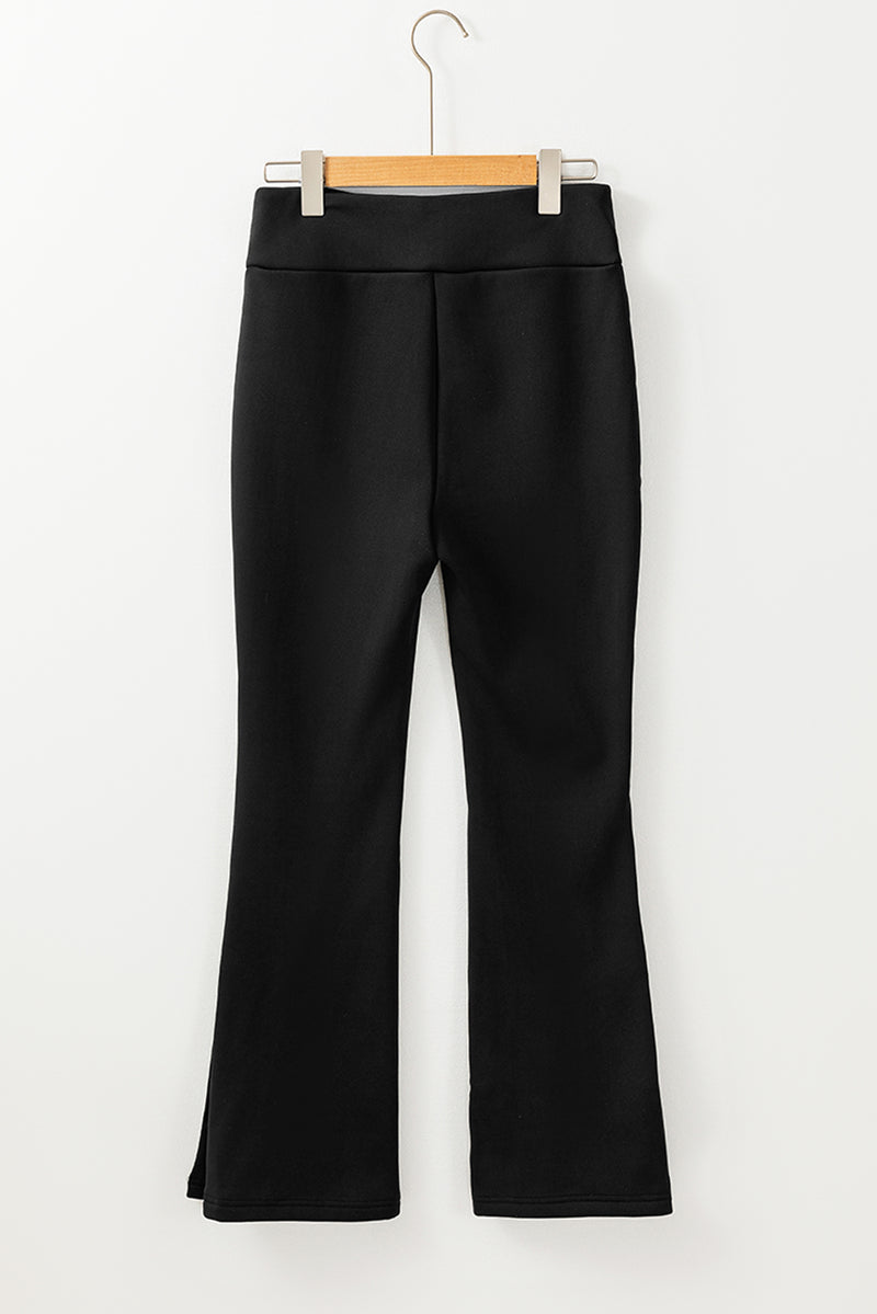 Black Thermal Lined Split Flare Leg Pants