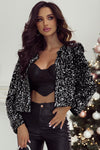 Black Sequined Open Front Cropped Jacket