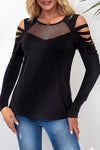 Black Mesh Patch Ripped Long Sleeve Top