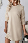 Apricot Solid Color Textured Long Sleeve Shift Dress