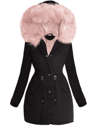 <tc>Parka Marjory preta com pelo rosa</tc>