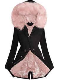 <tc>Parka Marjory preta com pelo rosa</tc>