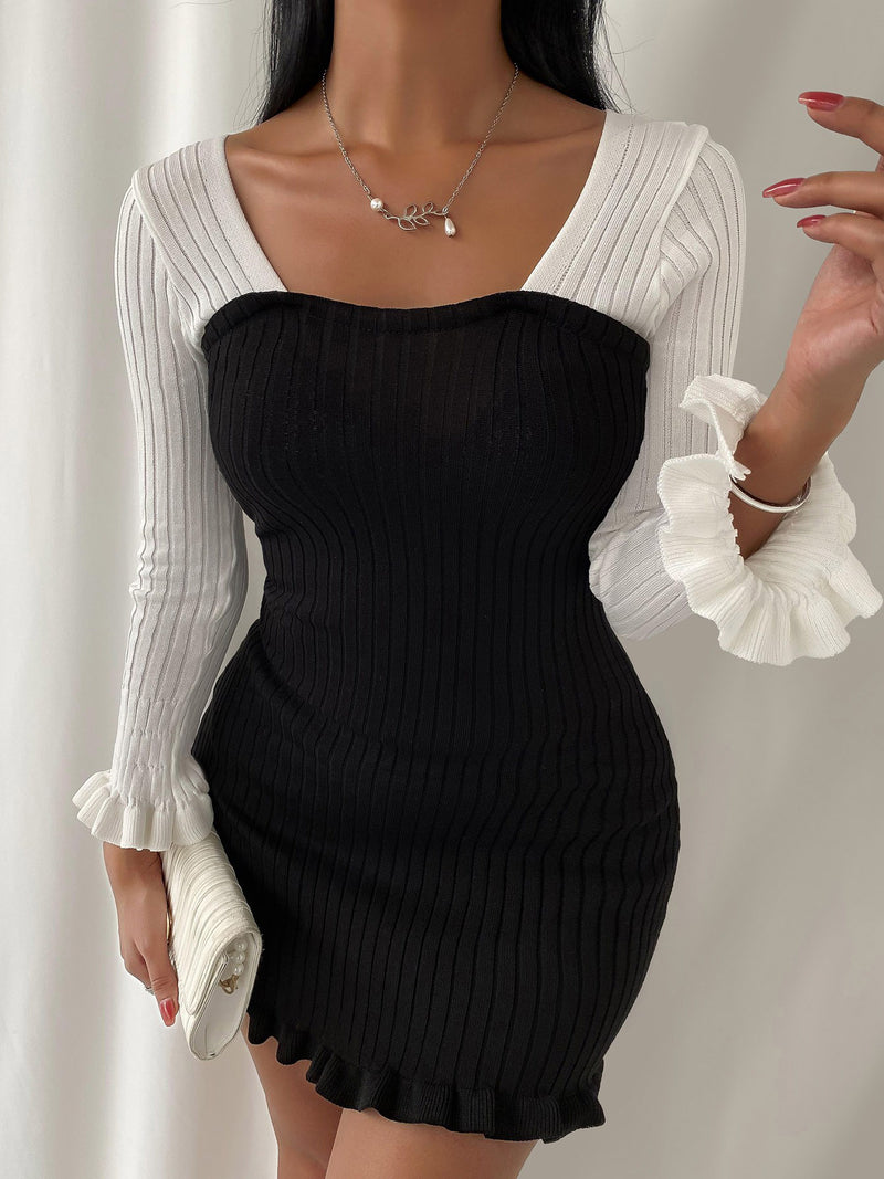 VESTIDO ELEGANTE CANDI preto e branco