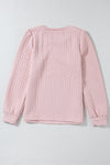 Light Pink Cable Textured Puff Sleeve Sweatshirt