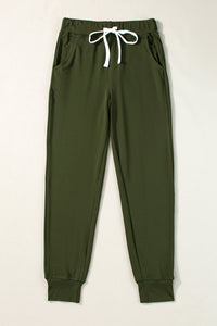 Moss Green Drawstring Waist Pocketed Joggers