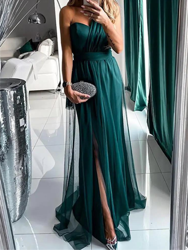 VESTIDO ELEGANTE GERGELIM verde escuro