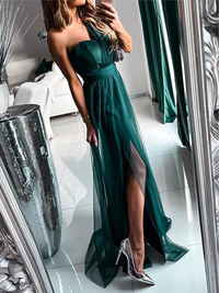 VESTIDO ELEGANTE GERGELIM verde escuro