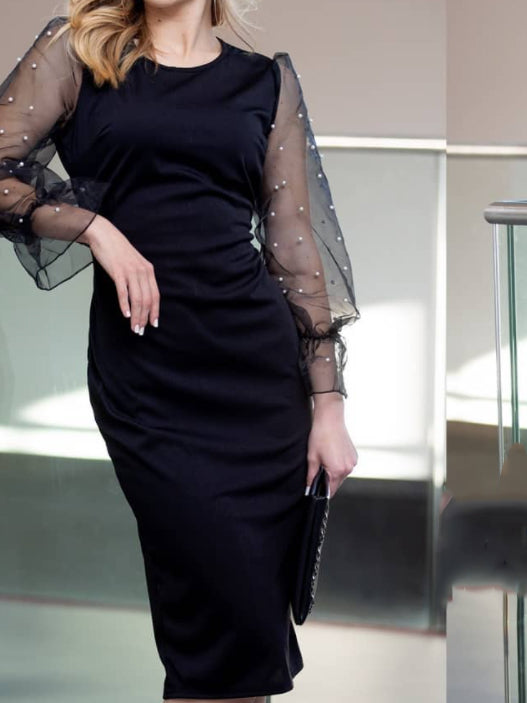 VESTIDO COM MALHA MANGAS FRISADAS WANDA preto