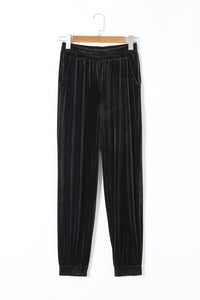 Black Solid Velvet Jogger Pants