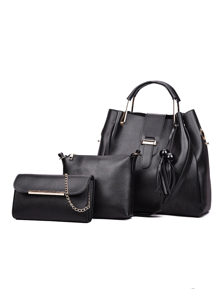 CONJUNTO DE BOLSAS DE MULHER DE TRÊS PEÇAS DAMARI preto