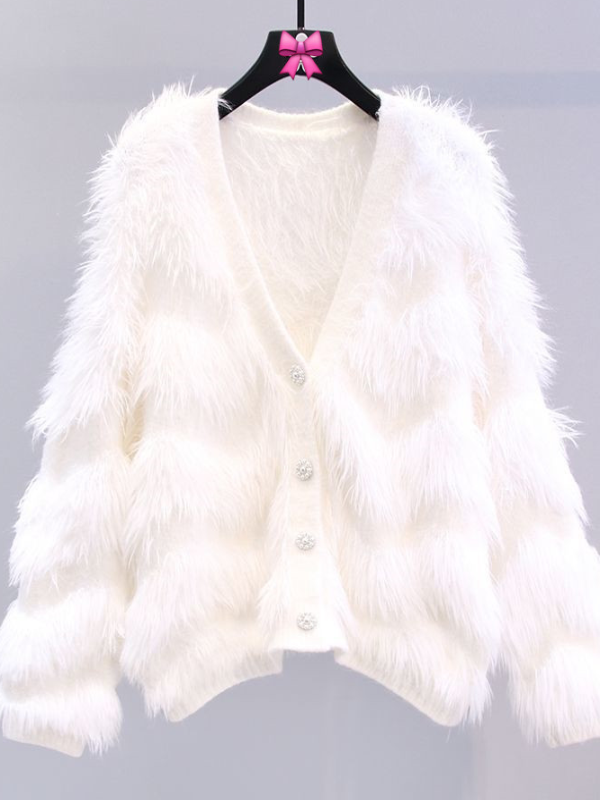 CARDIGAN FLUFFY DETRION BRANCO