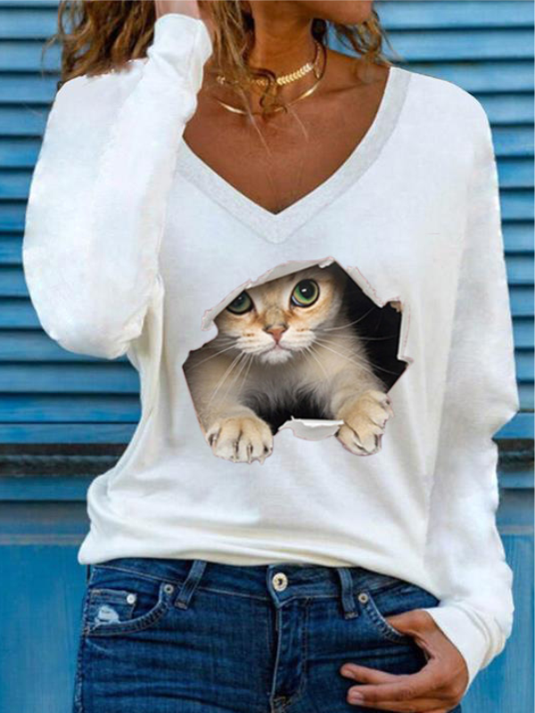 CAMISA COM MOTIVO GATO MALORI branco