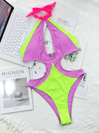 MONOKINI SAMINA roxo e verde claro